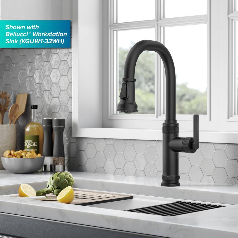 KRAUS Allyn Industrial Pull-Down Single Handle Kitchen Faucet in Matte Black KPF-4102MB