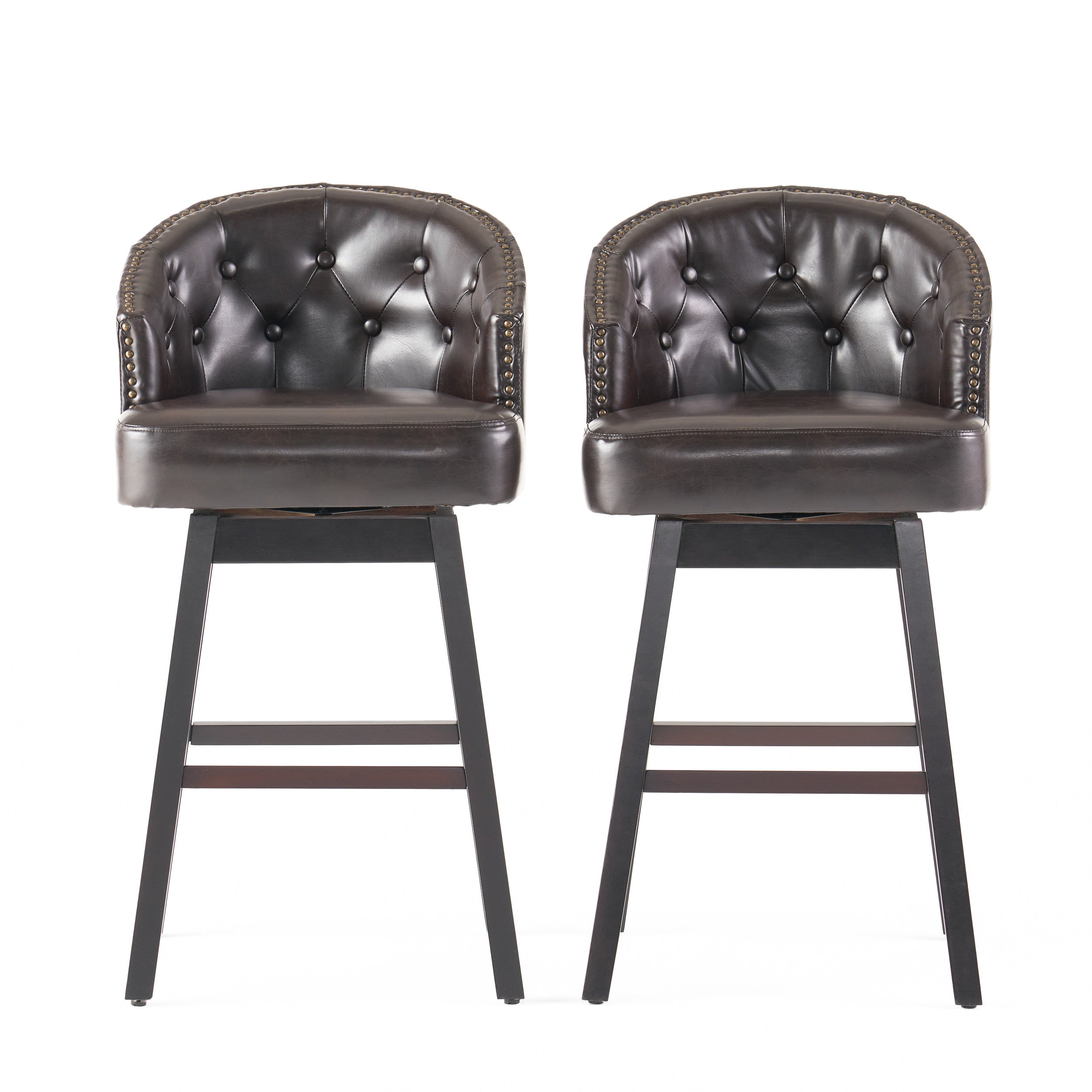 Westman 30-Inch Brown Leather Swivel Backed Barstool (Set of 2)