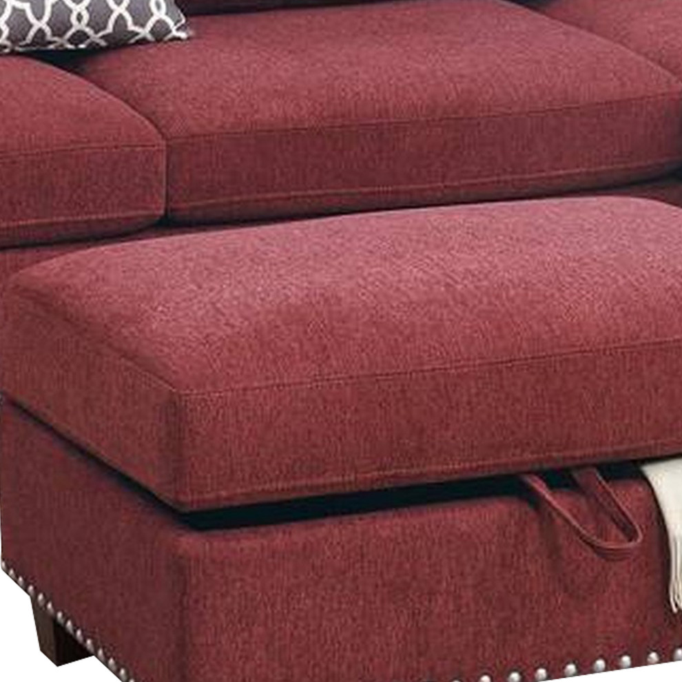 Benzara BM268870 3 Piece Sectional Sofa With Reversible Chaise and Ottoman  Red   Contemporary   Sectional Sofas   by Uber Bazaar  Houzz