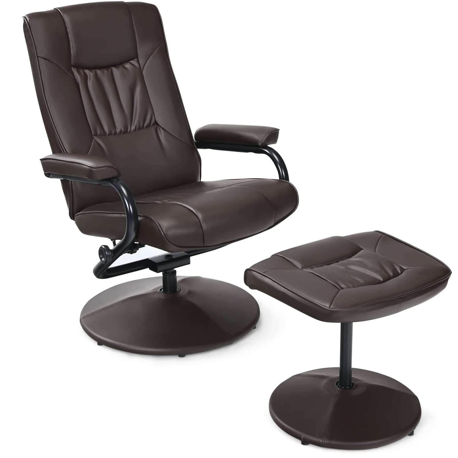 Giantex Recliner Chair with Ottoman, 360 Degree Swivel Leather Reclining Chair with Stable Steel Base