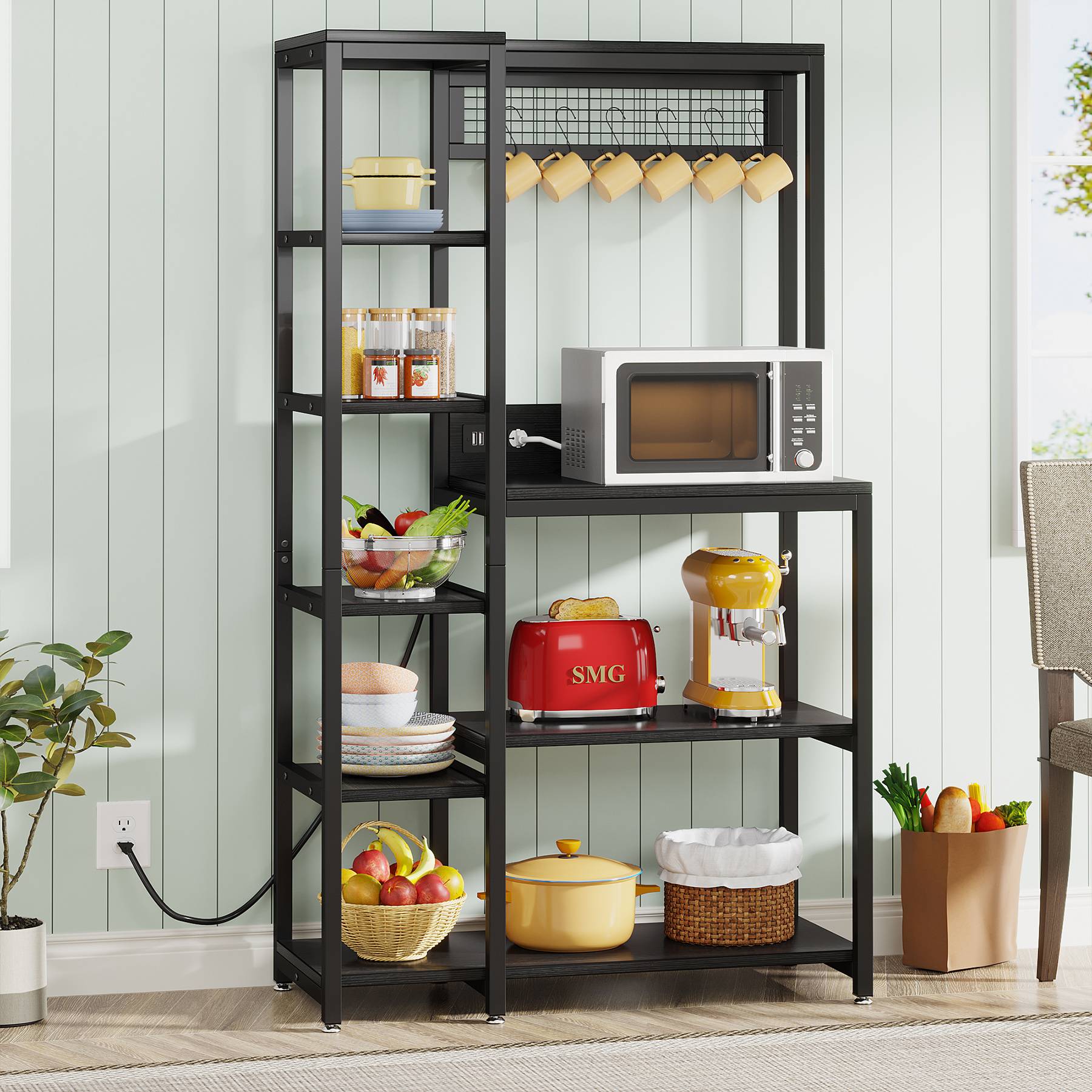 8-Tier Kitchen Baker's Rack with Power Outlets, Microwave Oven Stand