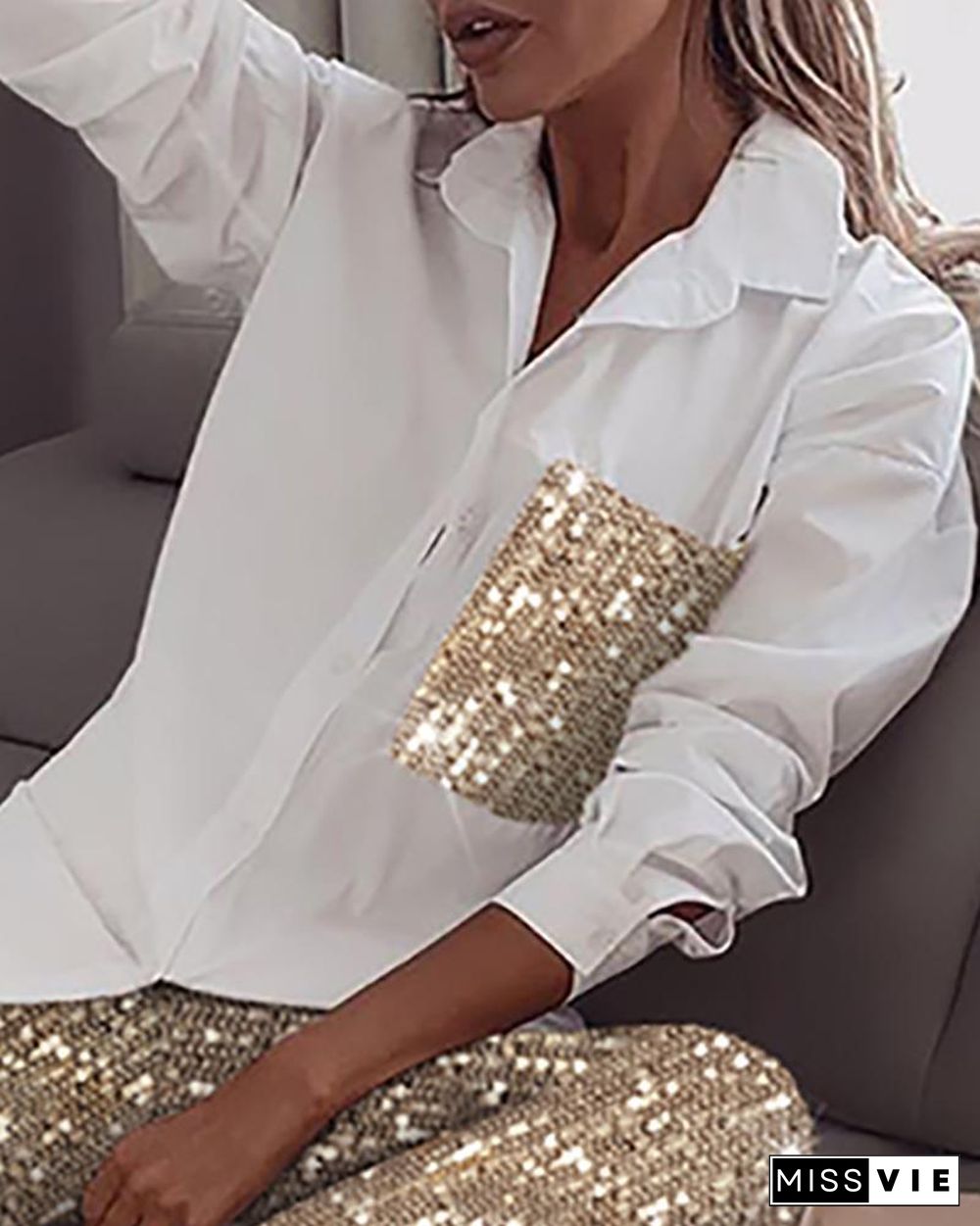 Sequin Long Sleeve Top & Pant Sets P14562