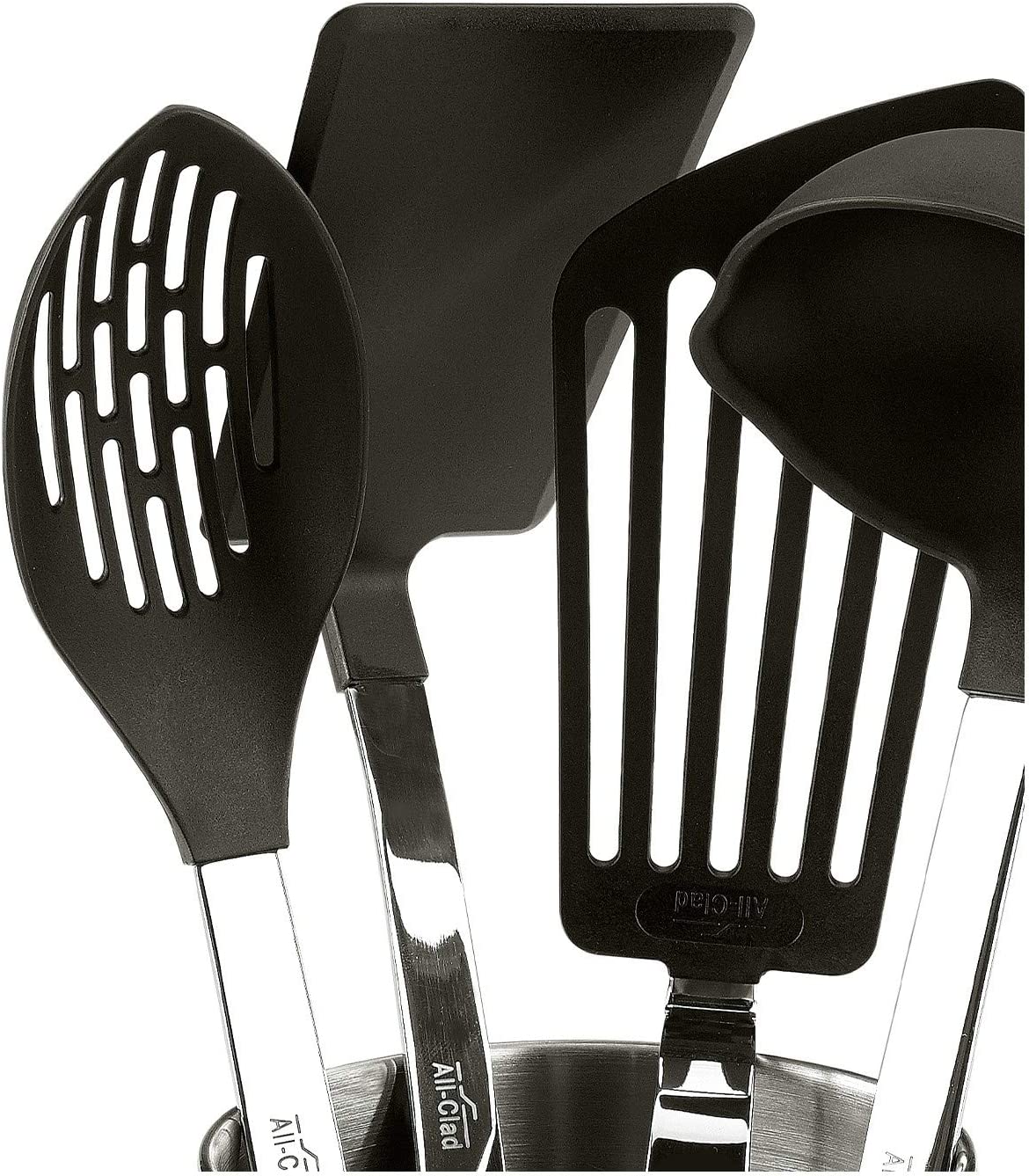 All-Clad Scratch and Heat-Resistant Nylon Tools with Stainless Steel Handles and Caddy， 5-Piece