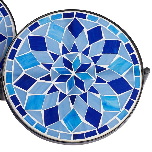 Wide Set Of 3 Blue Mosaic Tabletop For Front Porch Patio Home House