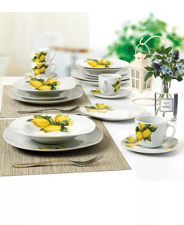 Lorren Home Trends Lemon Design Square Dinnerware Set 20 Piece