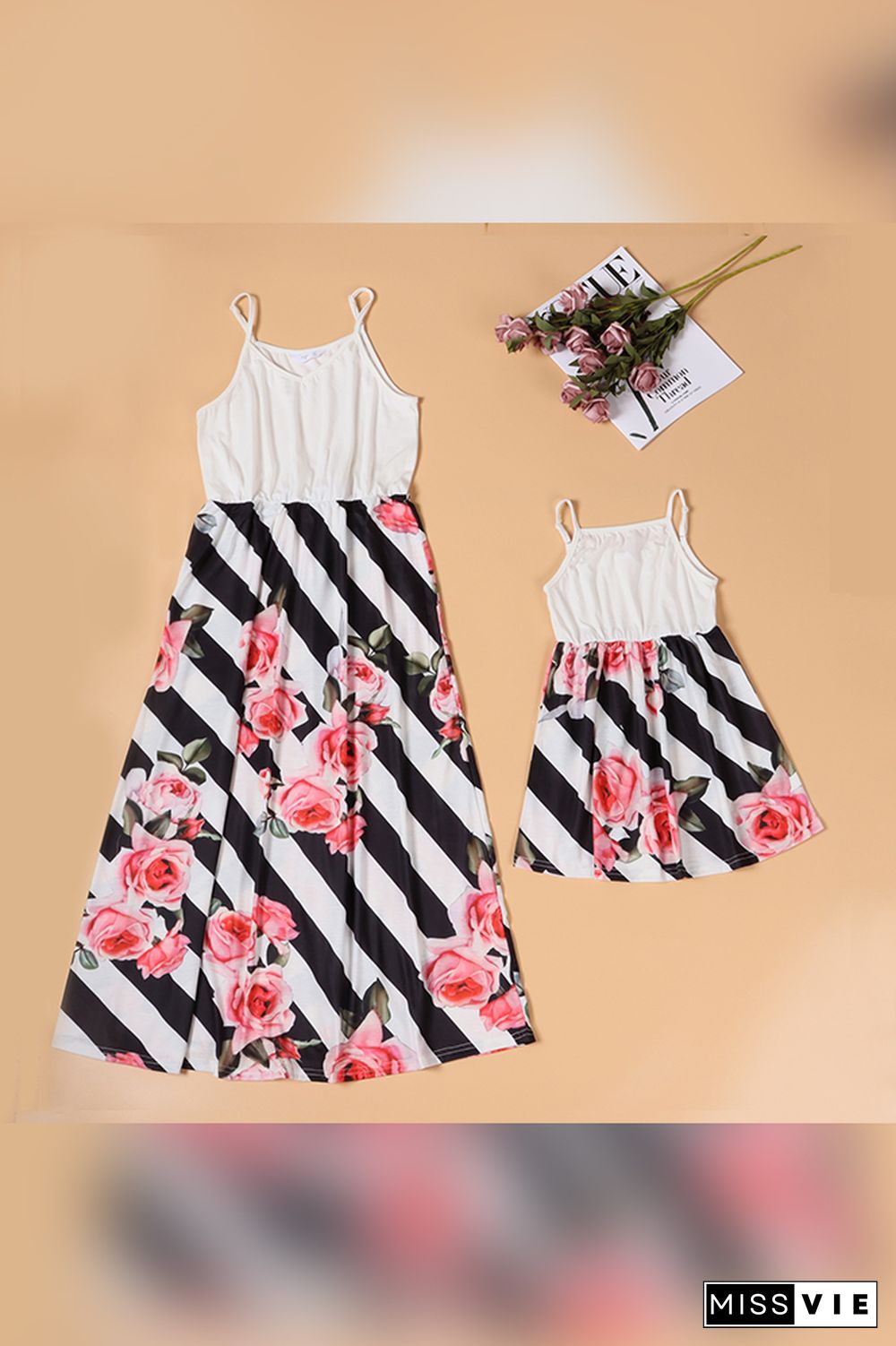 Striped Print Mother-daughter Dress Wholesale