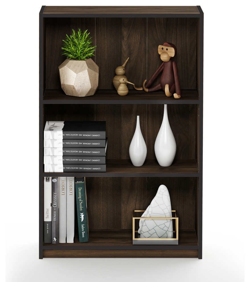 Furinno JAYA Simple Home 3 Tier Adjustable Shelf Bookcase  Columbia Walnut   Transitional   Bookcases   by Furinno  Houzz