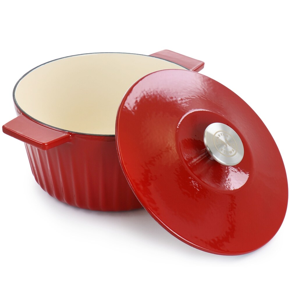 Martha Stewart Enameled Cast Iron 3Qt Embossed Stripe Dutch Oven Red