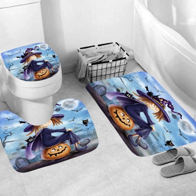 Skull Print Shower Curtain, Bath Mat, Toilet Lid Cover Or Bathroom Carpet