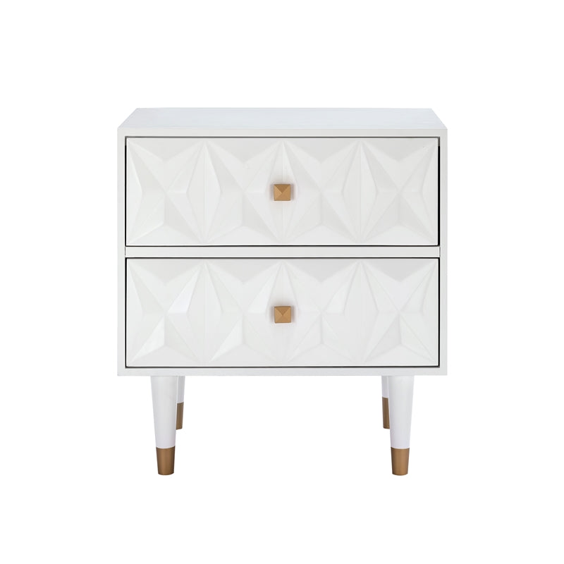 Linon Alick Two Drawer Wood Geo Texture Nightstand in White