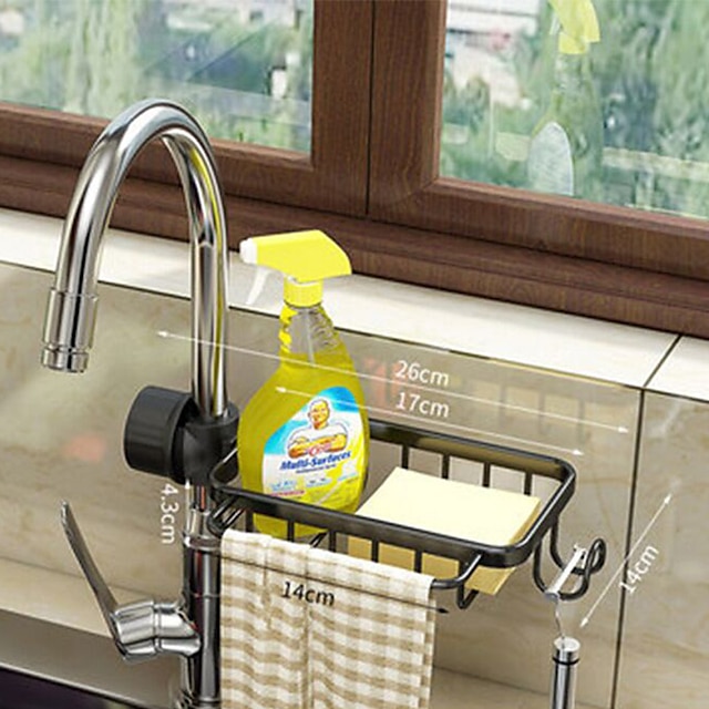 Kitchen Storage Rack Faucet Rack Black Gold Household Sink Dishwashing Sponge Rag Drain Water Hanging Basket Sink