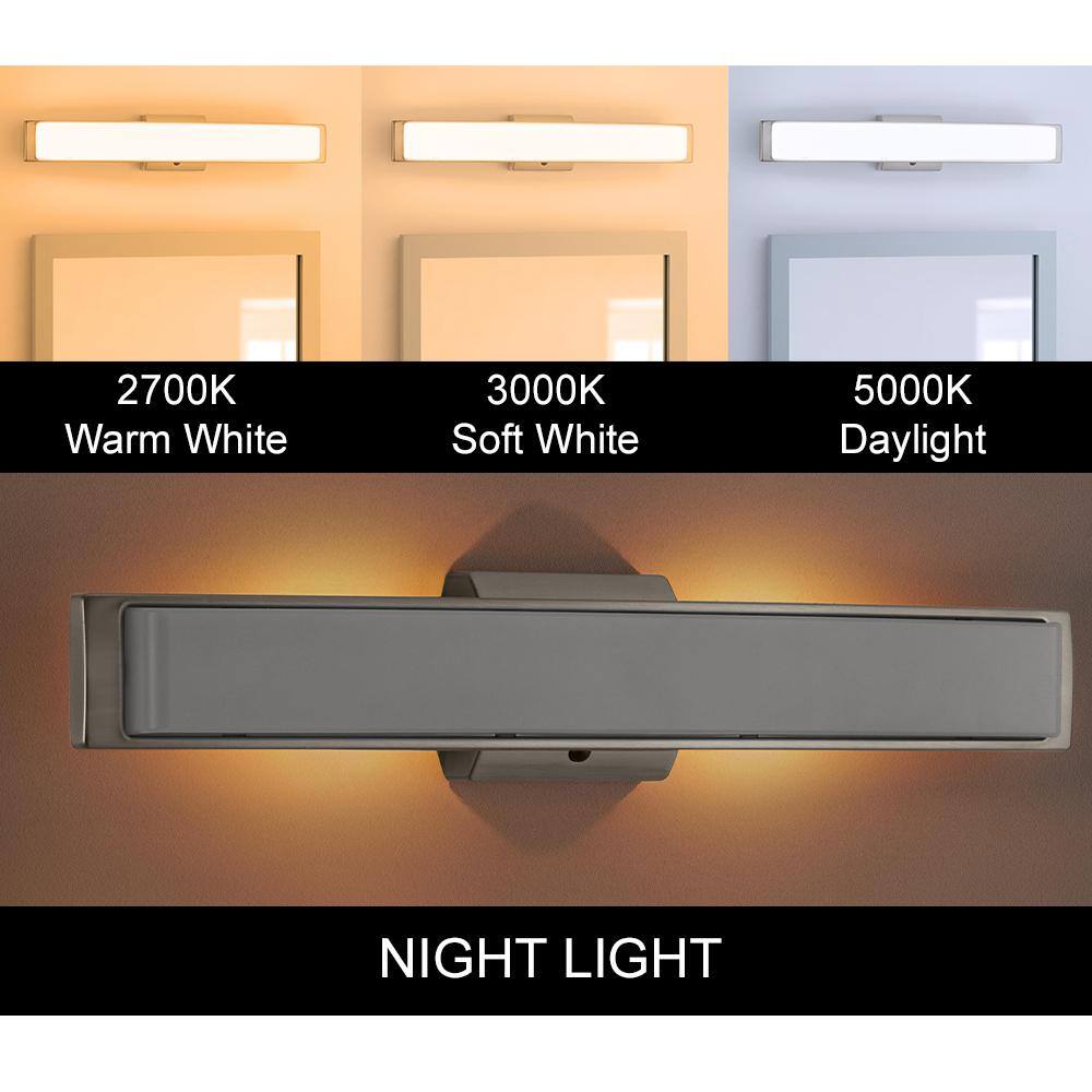 Hampton Bay Collier Heights 24 in. Brushed Nickel Curved Selectable LED Vanity Light Bar Flush Mount wNight Light Feature (4-Pack) 537999030-4PK