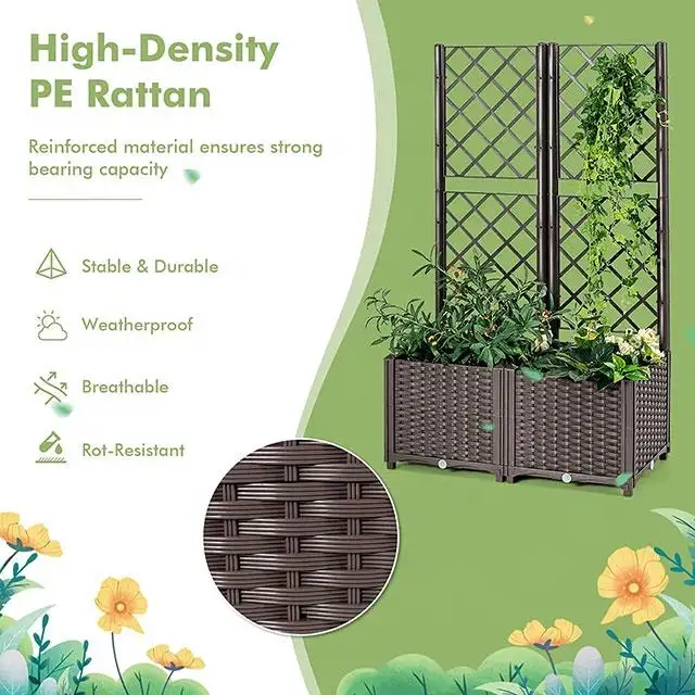 Factory direct supply garden planter boxes raised solid wood garden planter with trellis