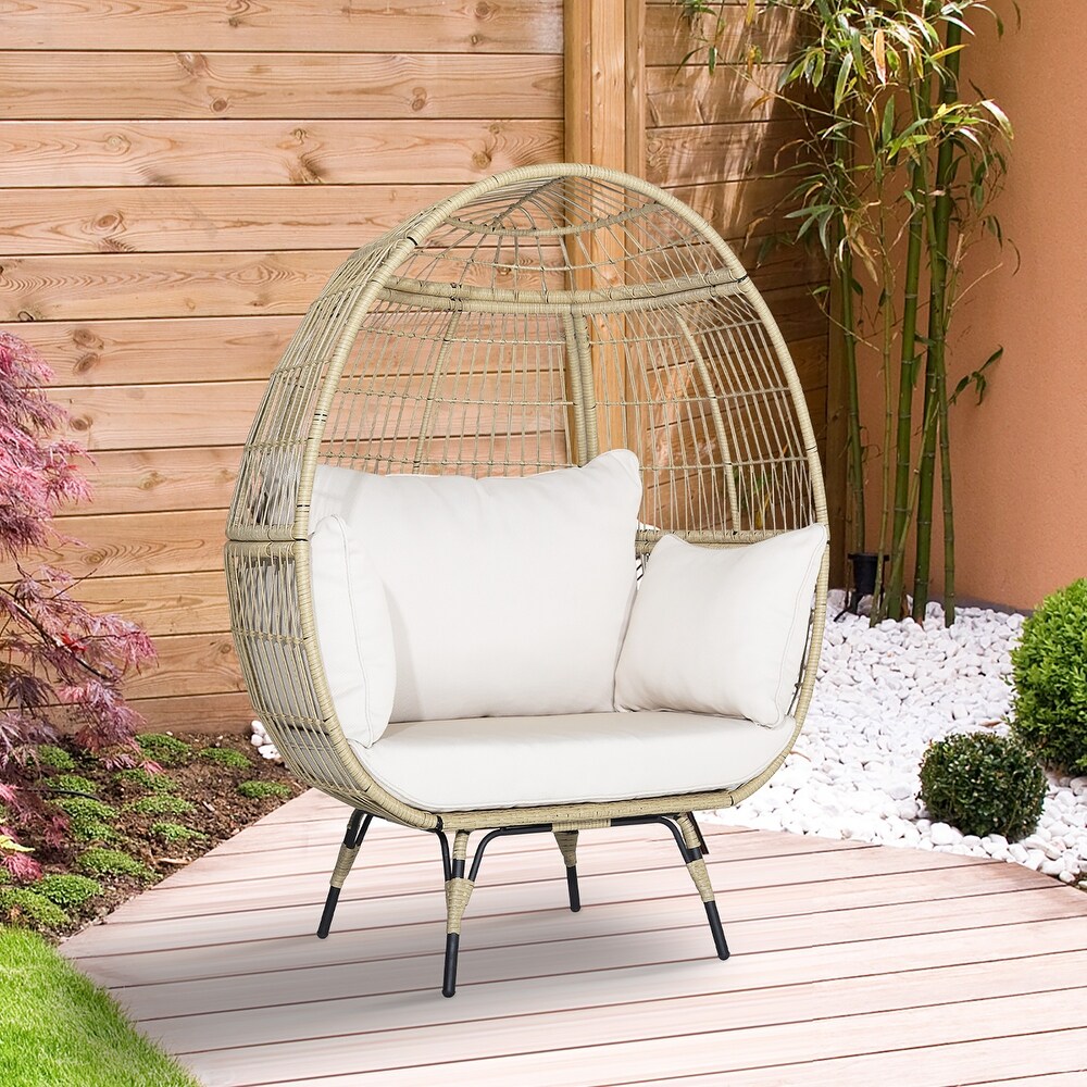 Gymax Patio Rattan Oversized Wicker Egg Chair Stationary Lounge Basket