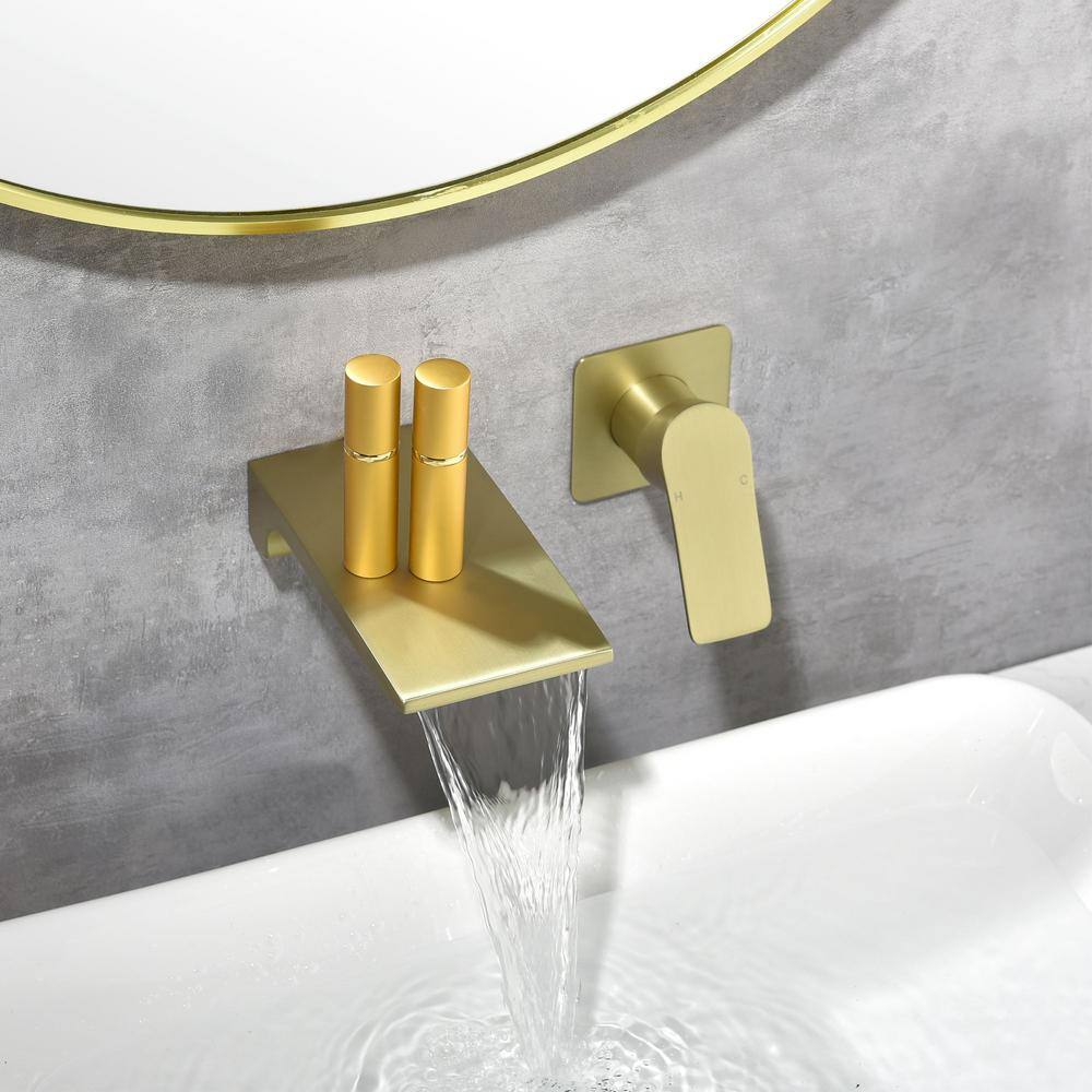 Aurora Decor ABAD Single Handle Wall Mounted Faucet with Valve in Brushed Gold DBFSMDHD2B12BG