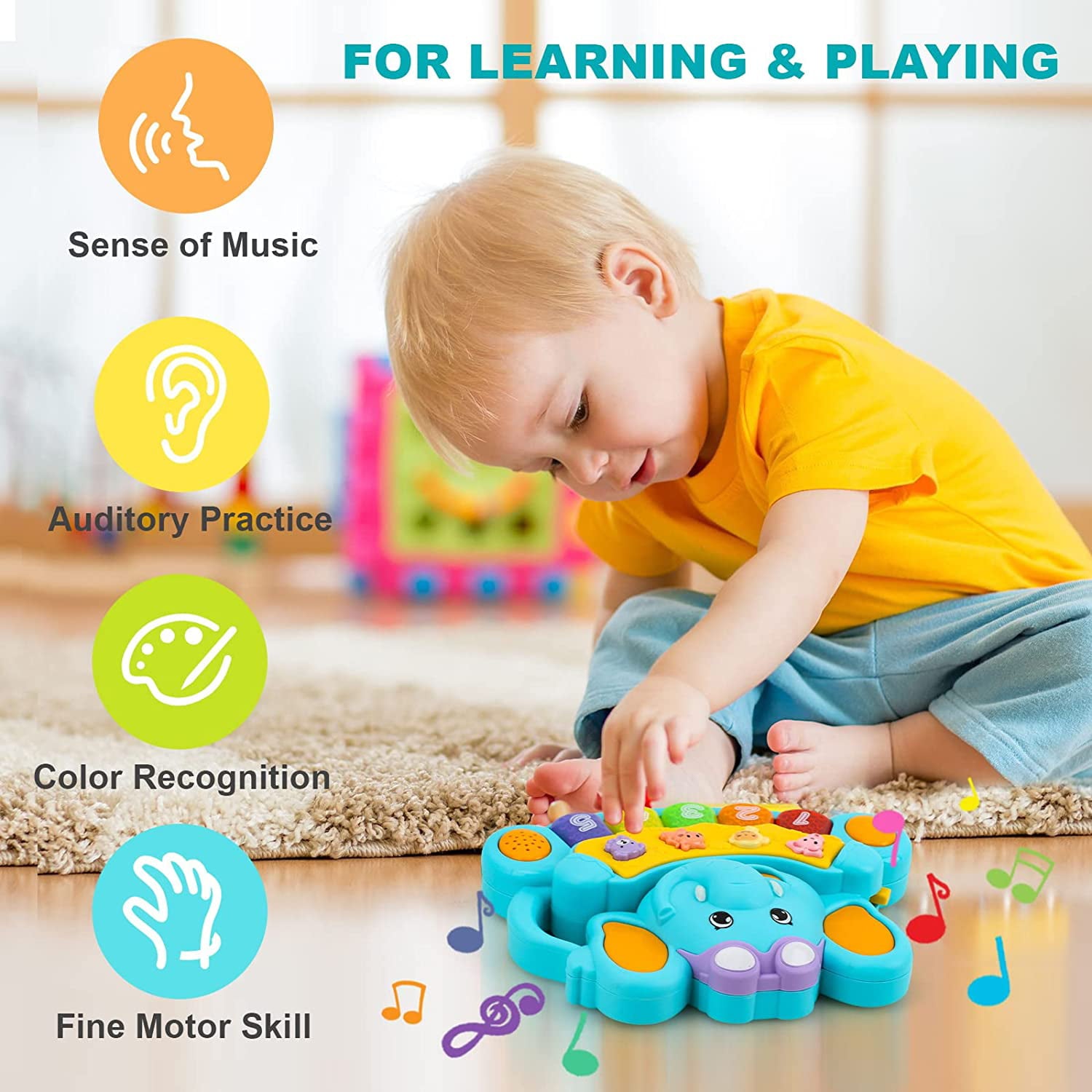 TOY Life Baby Piano Toys， Baby Toys 0 3 6 12 18 Months， Elephant Infant Toys， Newborn Baby Musical Toys， Light Up Toys for Boys Girls Toddlers， Baby Gifts for 0 3 6 12 18 Months， Baby Einstein Piano T