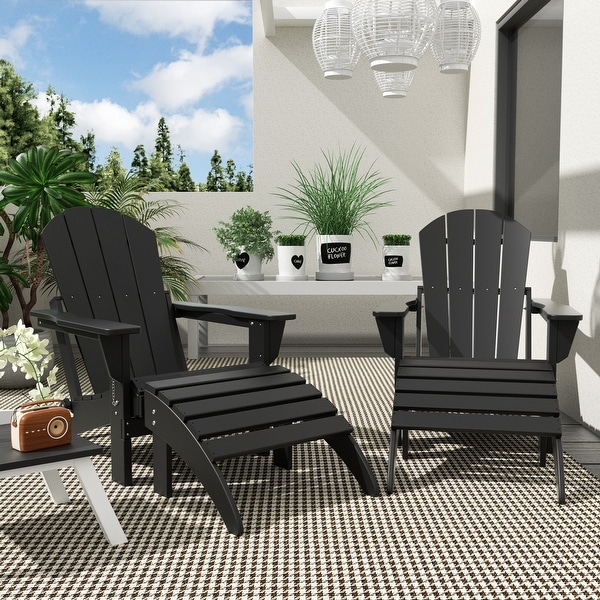 Polytrends Laguna Hdpe All Weather Outdoor Patio Foldable Adirondack Chairs With Ottomans (5Piece Set)