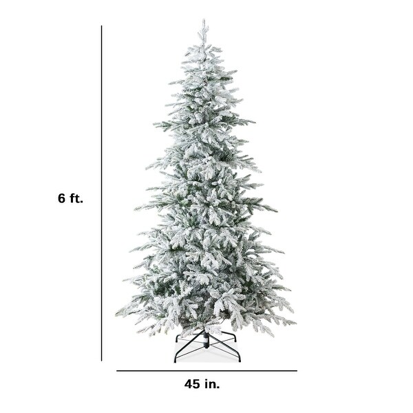 PreLit Flocked Artificial Noble Fir Christmas Tree w/ Metal Stand