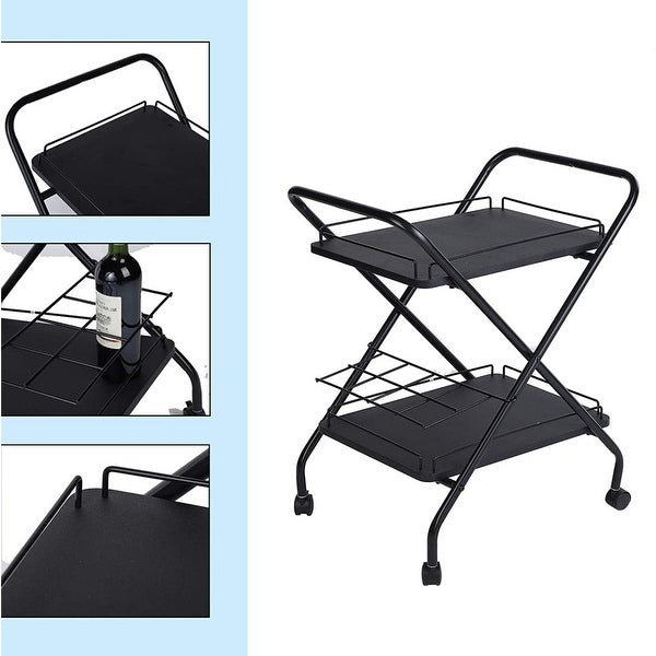 2-Tier Metal Wine Rack Rolling Utility Cart with Lockable Wheels