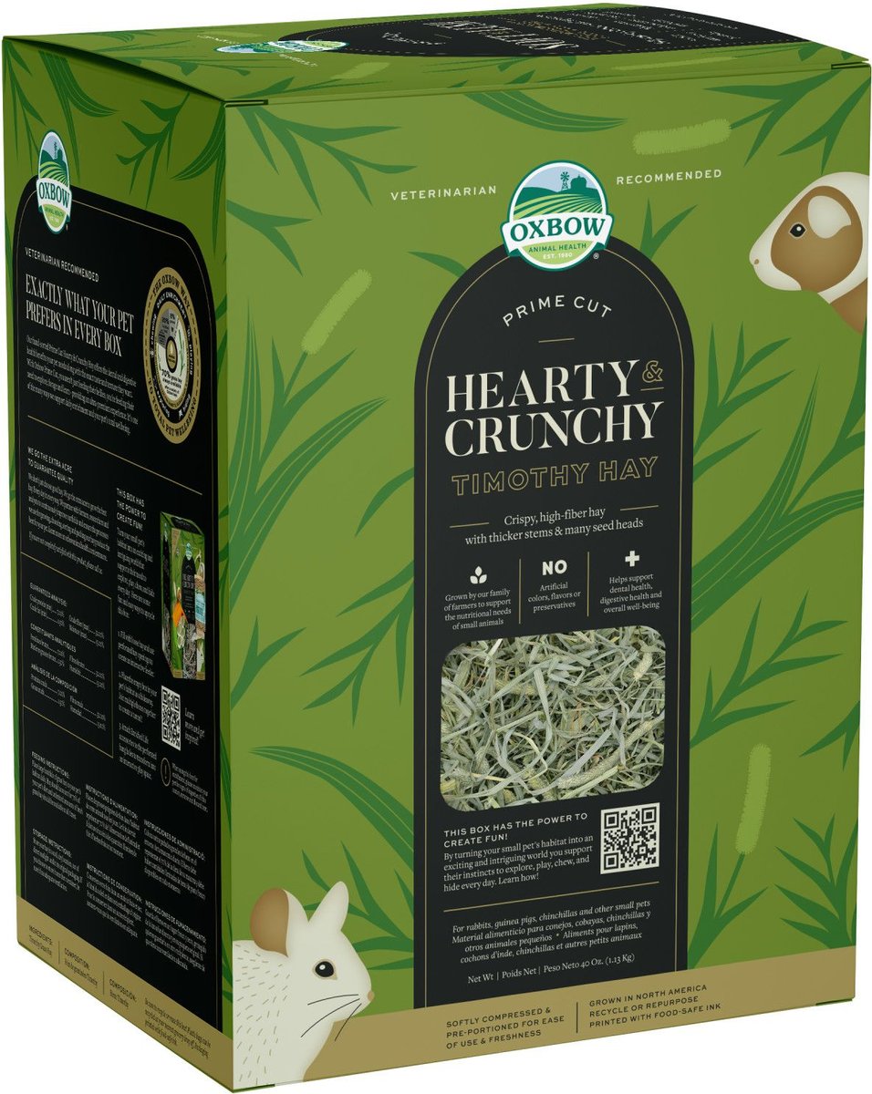 Oxbow Prime Cut Hearty and Crunchy Timothy Hay Small-Pet Food， 40-oz bag