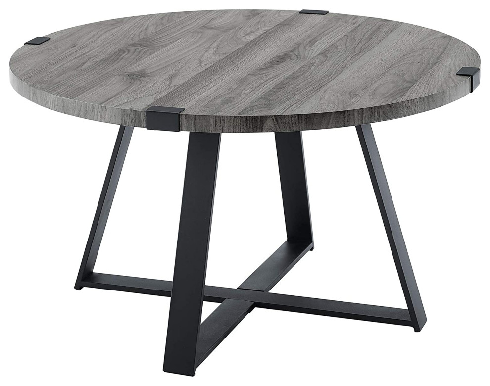 Industrial Coffee Table  Crossed Black Metal Base With Rounded Top   Industrial   Coffee Tables   by Decor Love  Houzz