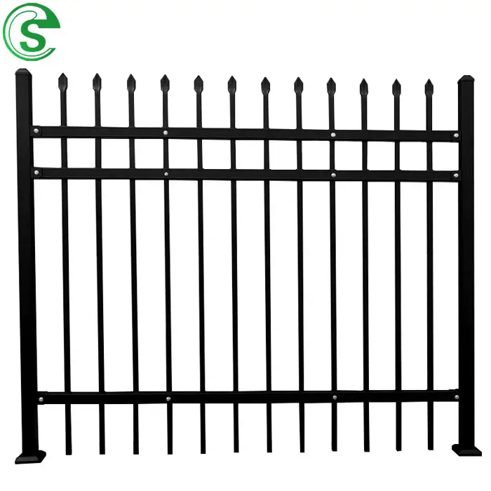 2023 Garden Supplies Popular Powder Coated Square Tube Spear Top Fence Wrought Iron Galvanized Steel Fencing