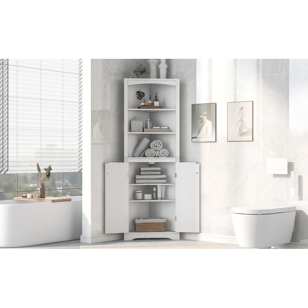 Bathroom Storage Corner Cabinet with Adjustable Shelves and Doors  Multi Functional Tall Storage Cabinet