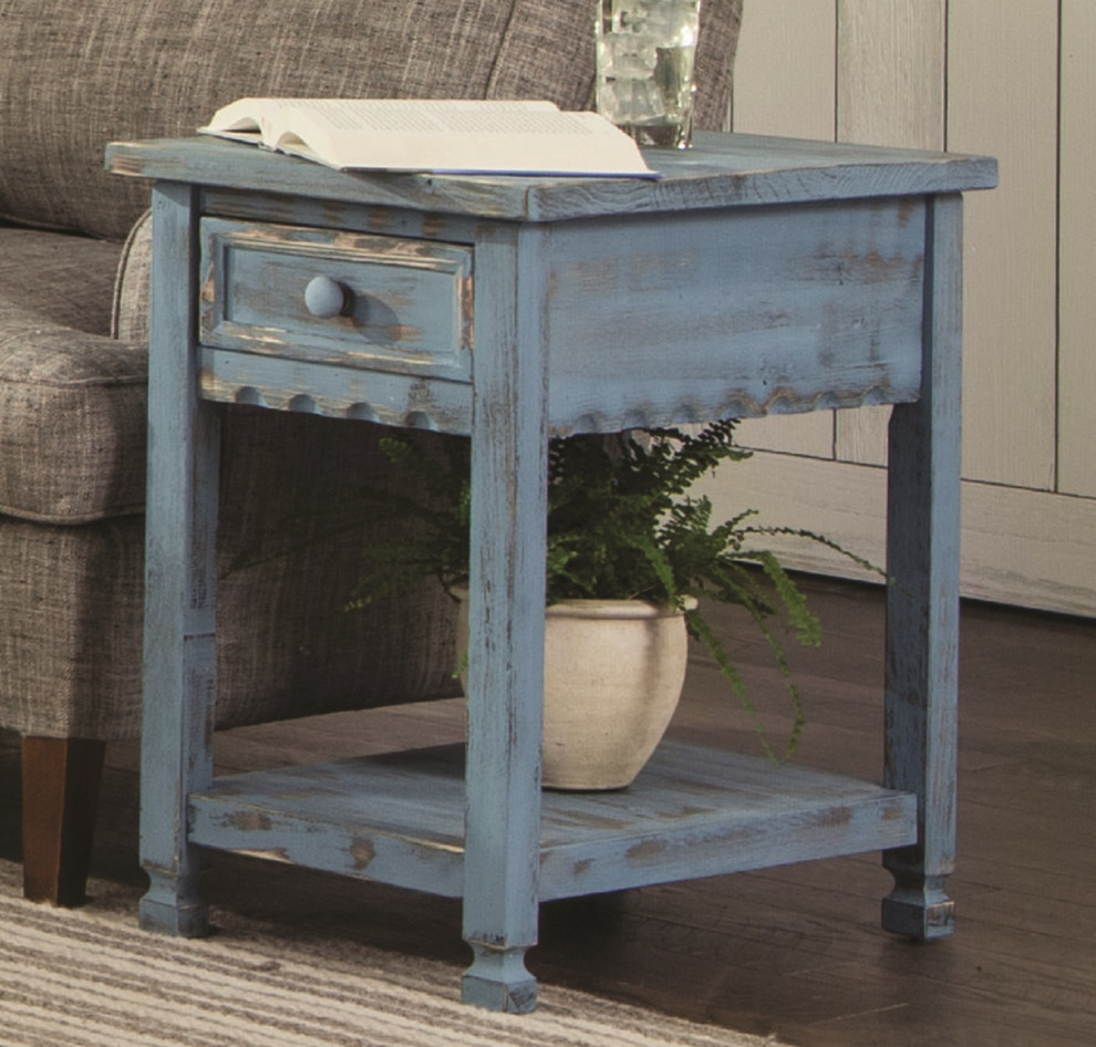 Country Cottage Chairside Table  Blue Antique Finish   Farmhouse   Side Tables And End Tables   by Bolton Furniture  Inc.  Houzz