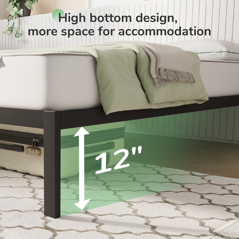 Novilla Metal Platform Bed Frame  Wood Slat Support  Black