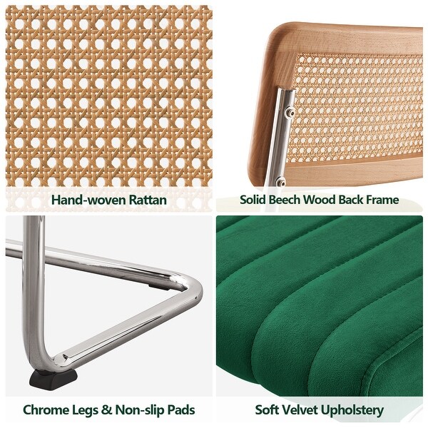 Modern Velvet Upholstered Bar/Counter Stools with Rattan Backrest