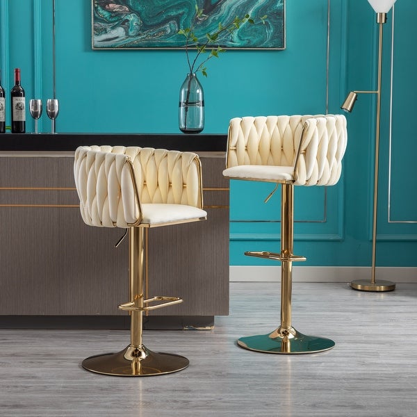 Modern Bar Stools Set of 2 Adjustable Mechanical Lifting Velvet and Golden Leg Simple Bar Stool