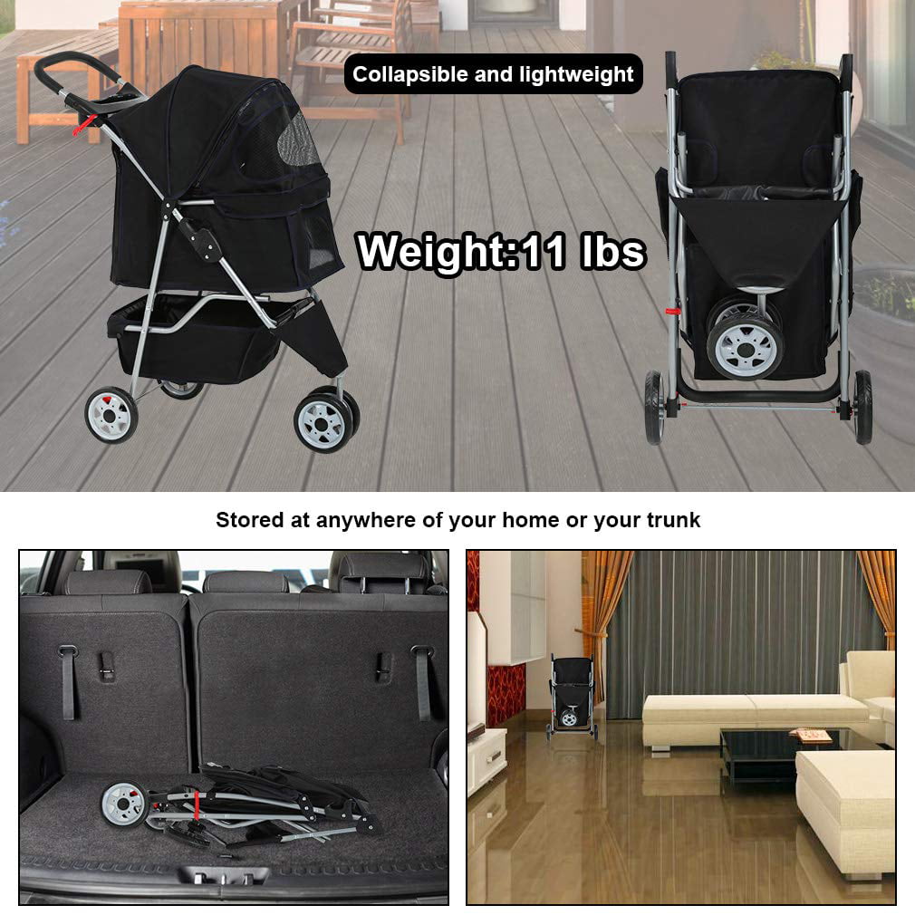 Bestpet Pet Stroller for Cats and Dogs， 3 Wheels， Black