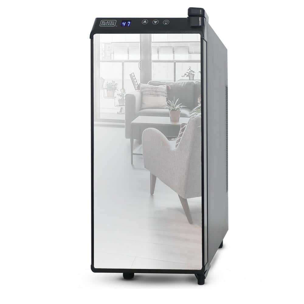 BLACK+DECKER 10 in. Wide Thermoelectric 12-Bottle Capacity Wine Cooler, Mirrored Door BD60336