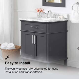 Home Decorators Collection Sonoma 30 in. W x 22 in. D x 34 in. H Bath Vanity in Dark Charcoal with White Carrara Marble Top Sonoma 30C