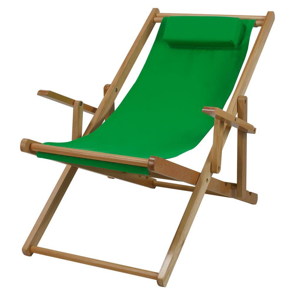 Casual Home Natural Frame and Green Canvas Solid Wood Sling Chair 114-00011-33