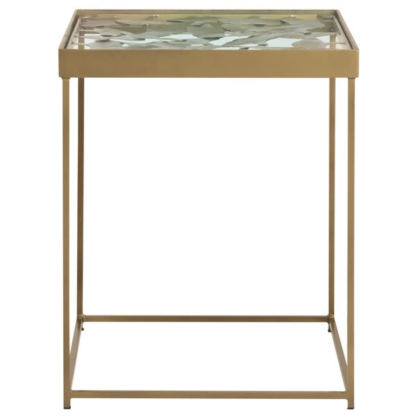 SAFAVIEH Lilian Leaf Antique Brass Side Table - 16