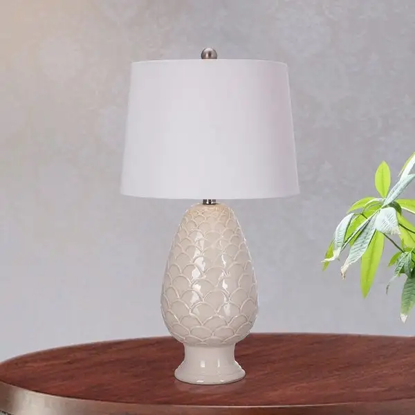 Fangio Lightings 8828 27 inch White Ceramic Table Lamp with Ripples