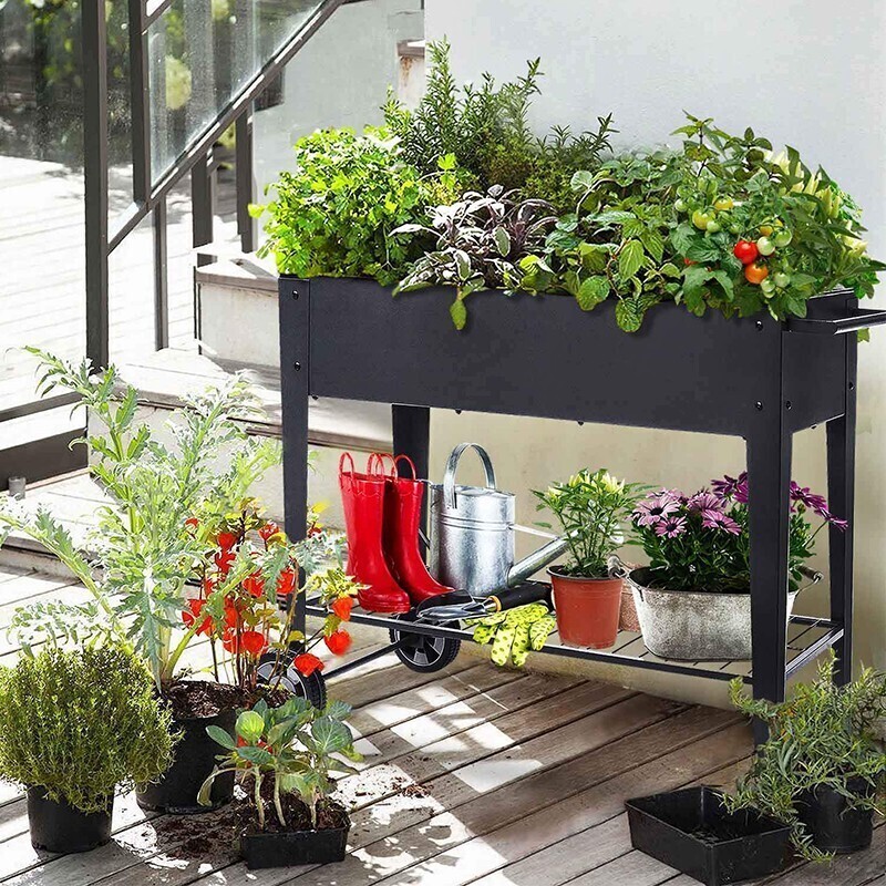 Multi-purpose Elevated Garden Bed on Wheels for Vegetables Flower Herb