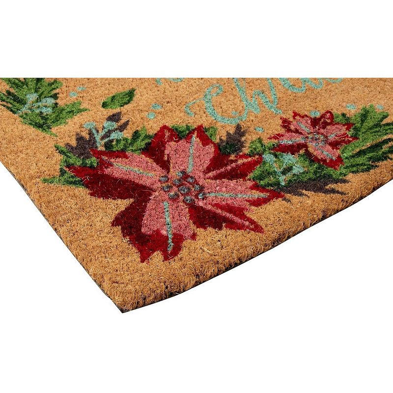 Poinsettia Merry Christmas Welcome Doormat， Holiday Decor， Natural Coir (30 x 17 in)