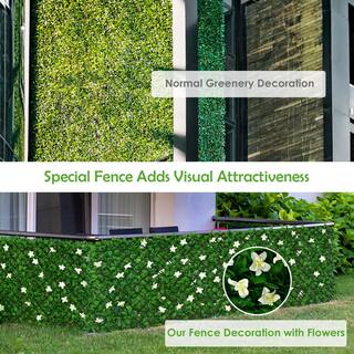 WELLFOR 79 in. W x 39 in. D Willow and Polyester Faux Ivy Privacy Garden Fence with White Flower (4-Piece) NP-HPY-10481WH-4