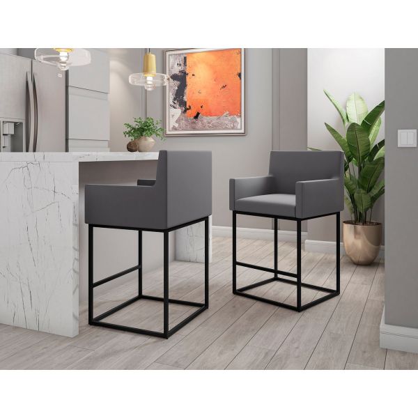 Ambassador Counter Stool in Grey and Black (Set of 2)