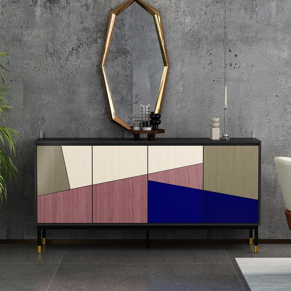 Colorful Modern Sideboard with Adjustable Storage   63 Inches Buffet