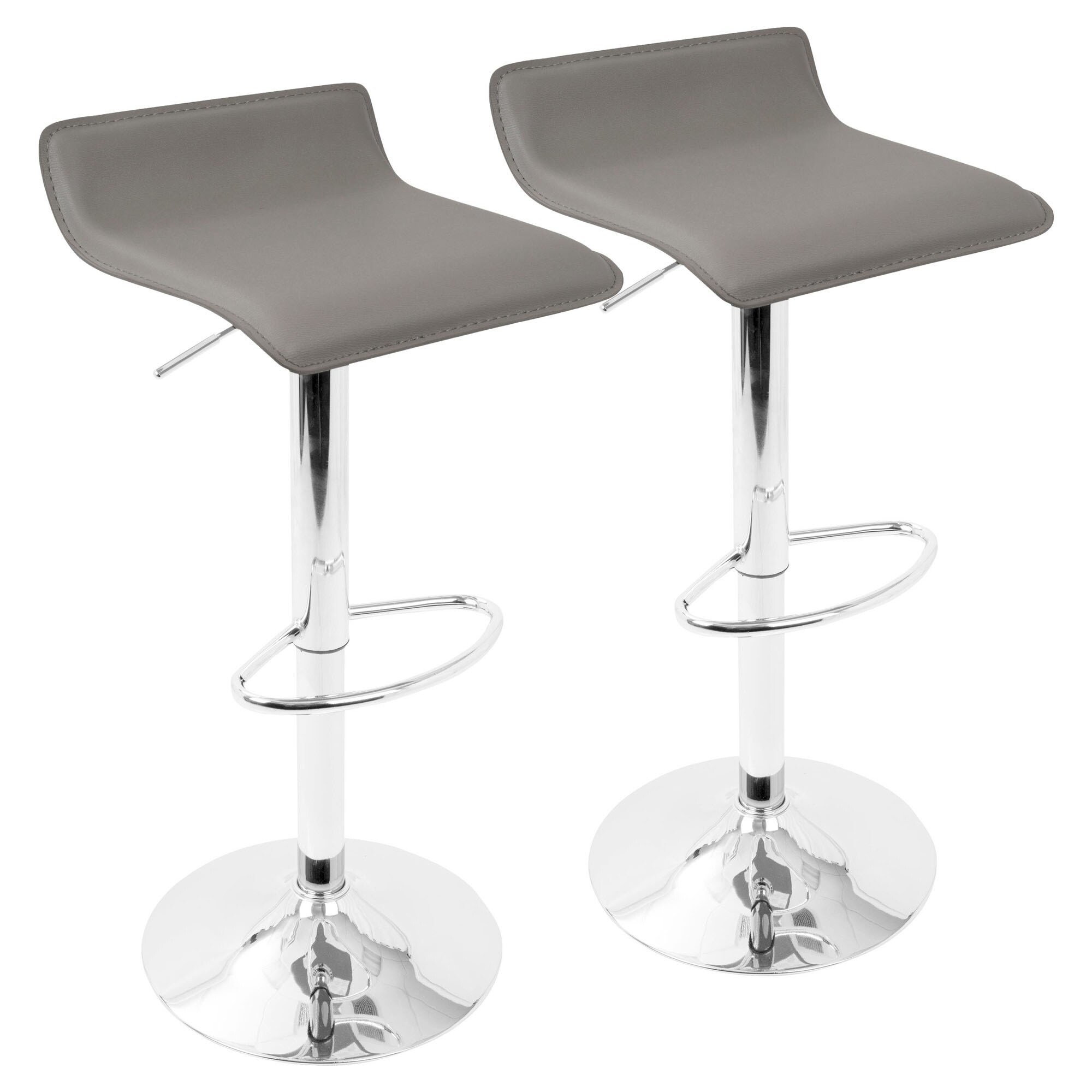 Lumisource Ale Contemporary Adjustable Barstool in Grey PU Leather - Set of 2 - 16