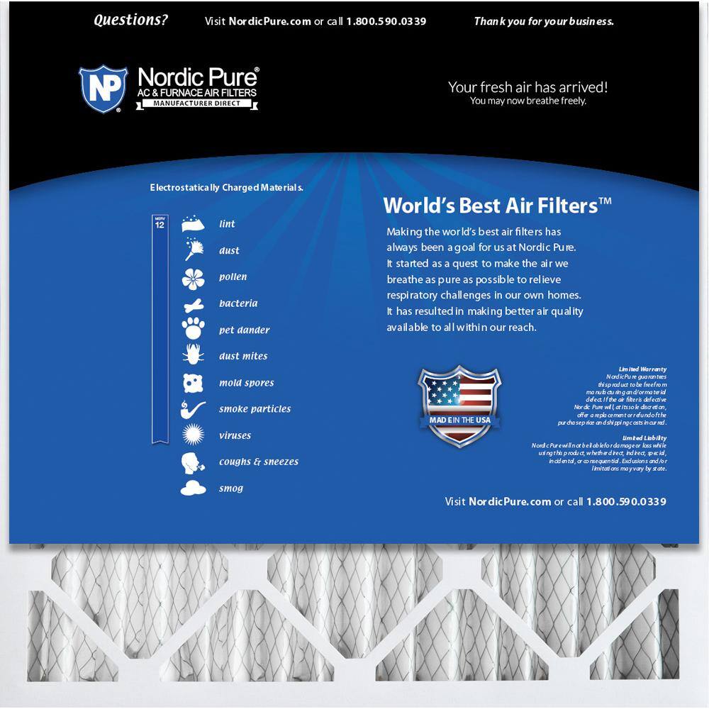 Nordic Pure 18 in. x 18 in. x 2 in. Allergen Pleated MERV 12 Air Filter (3-Pack) 18x18x2M12-3