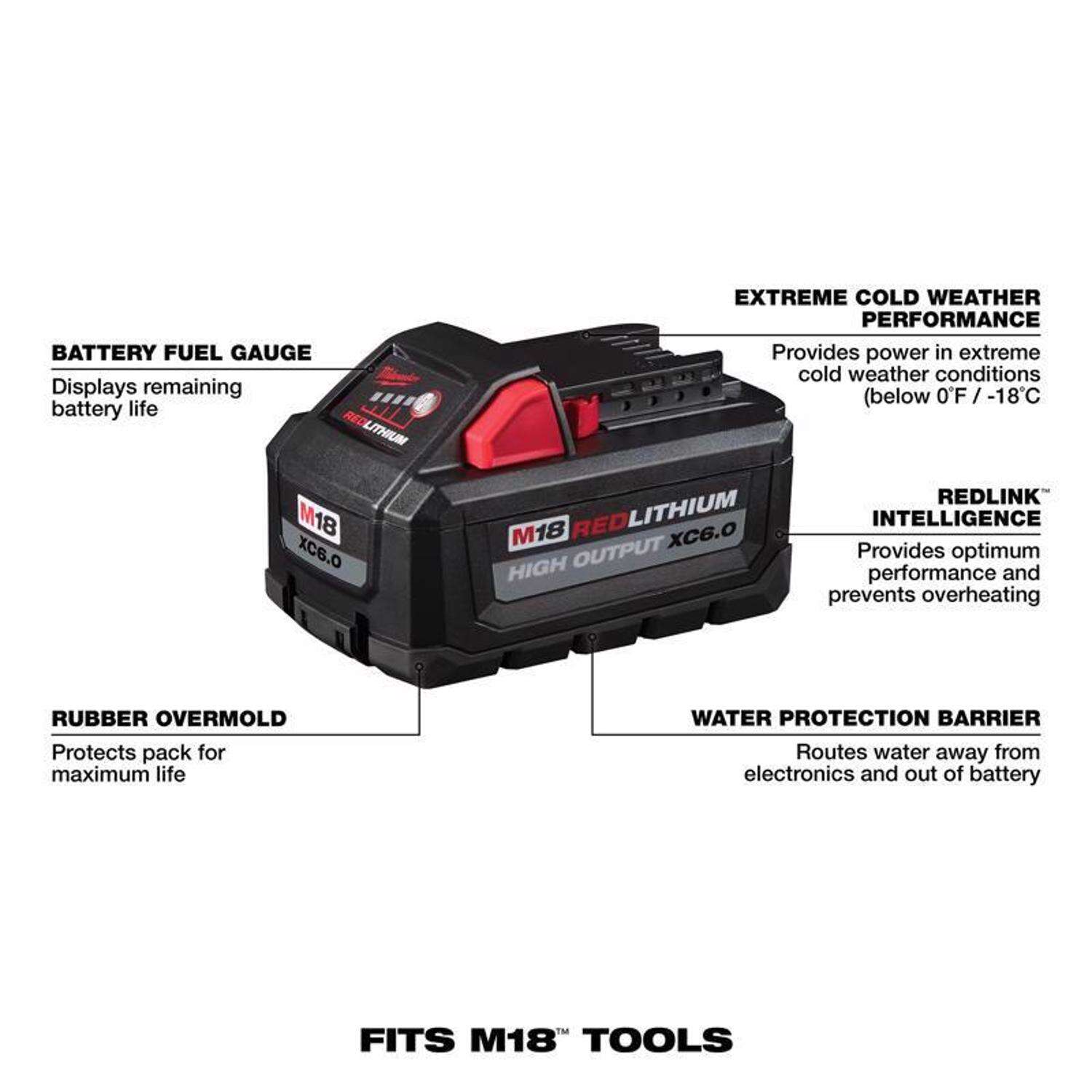 MW M18 RedLithium XC 6 Ah Lithium-Ion High Output Battery Pack 2 pc