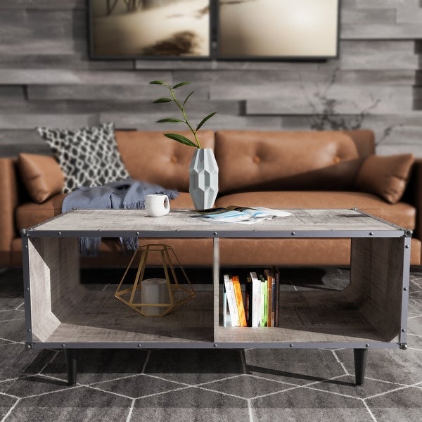 ExBrite Solid Wood Coffee Table ，Gray Wash 24'' W X 46'' H X 19''