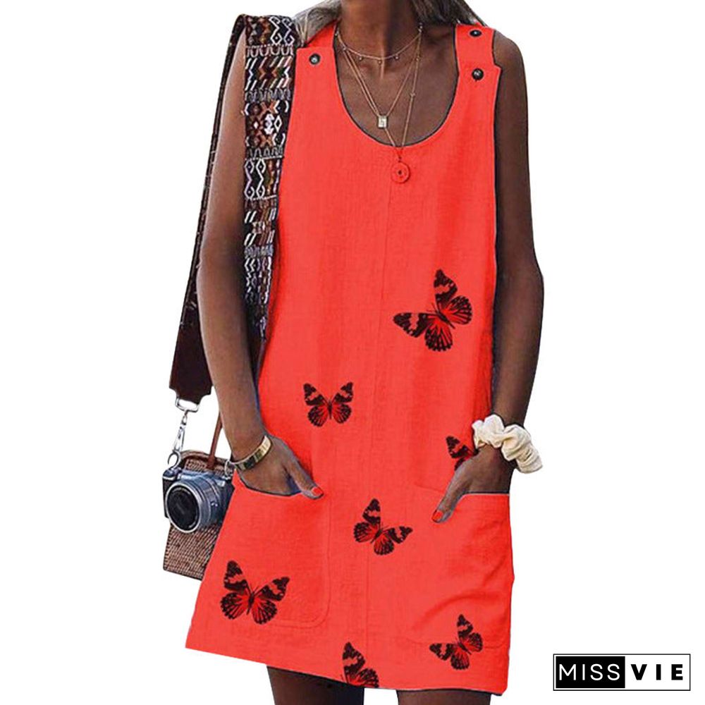 Butterfly Printed Sleeveless Dress