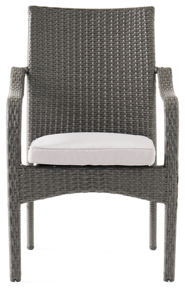 GDF Studio San Miguel Gray Wicker Stackable Patio Armchairs  Set of 4   Tropical   Outdoor Dining Chairs   by GDFStudio  Houzz