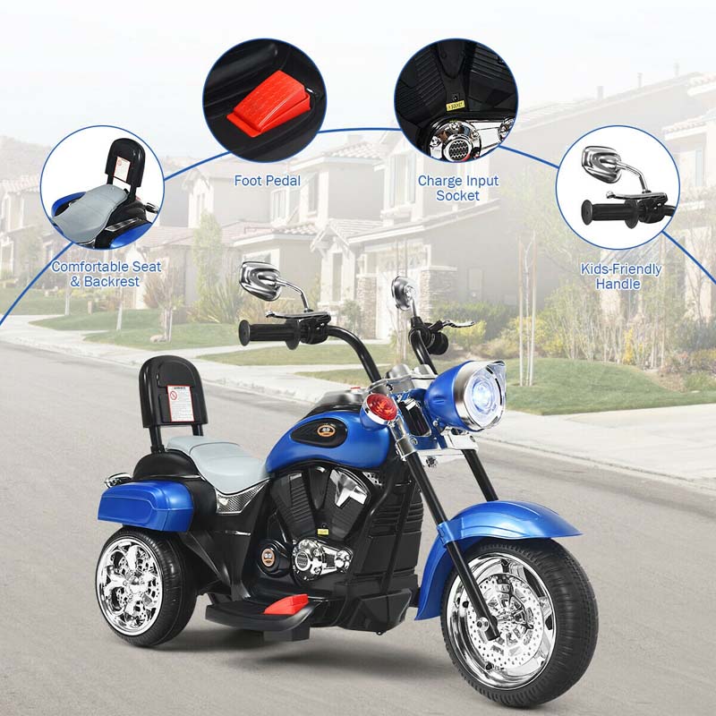 3 Wheel Kids Ride on Chopper-Style Motorcycle, 6V Battery Powered Kids Motorbike Trike Toy with Horn & Headlight