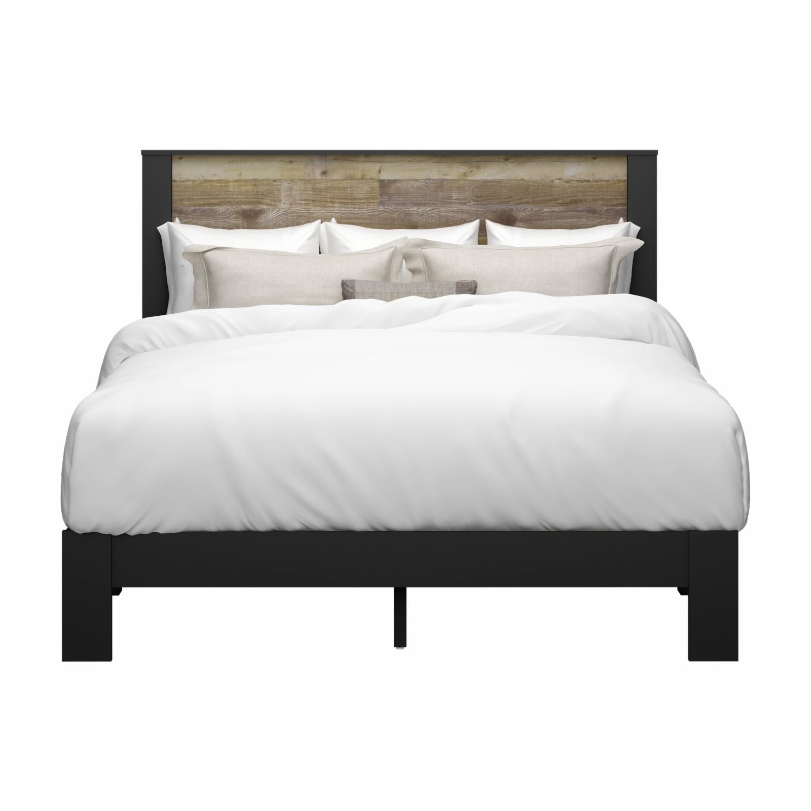 Bezza Panel Queen Platform Bed, Knotty Oak and Black Matte